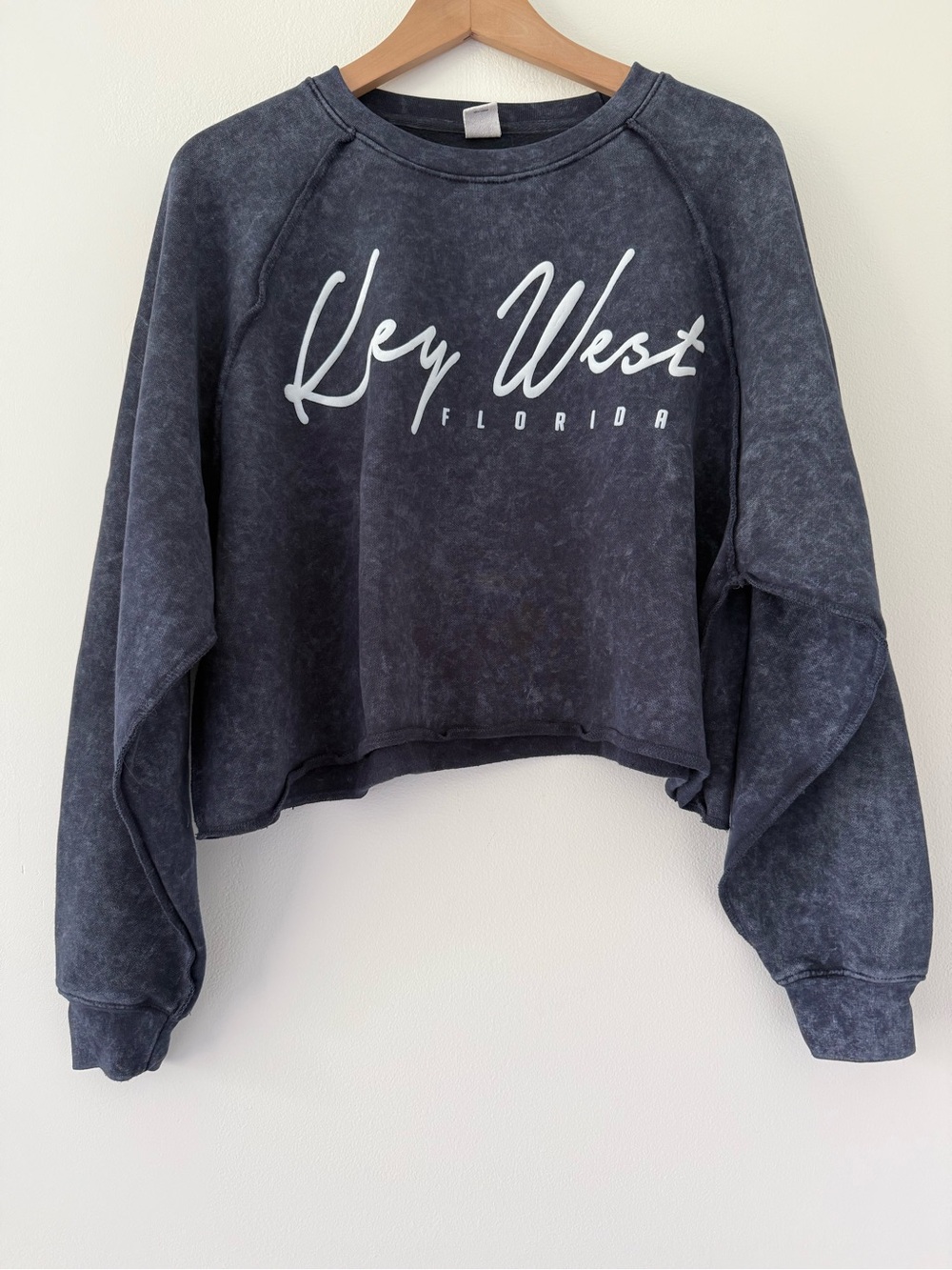Key West Florida Washed Black Cropped Oversized Sweatshirt